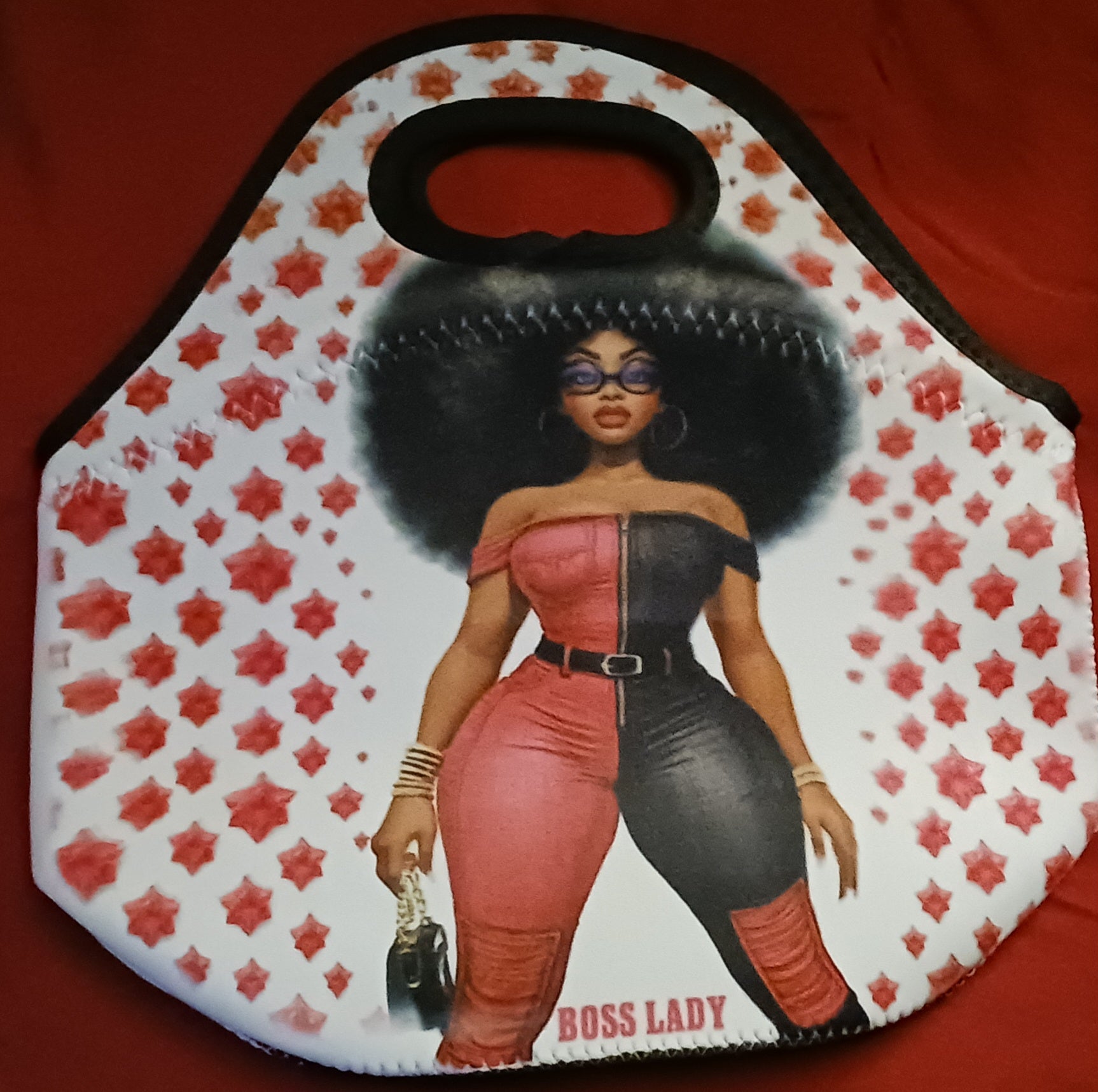 Boss Lady with Fro lunch tote. Comes with matching tumbler.